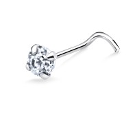 Round CZ Silver Curved Nose Stud NSKB-113-3